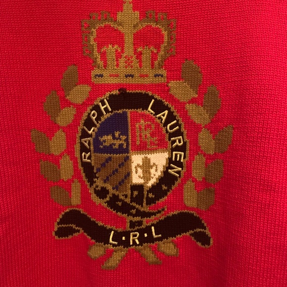 NWOT Ralph Lauren Red and Gold Crest 100% Cotton Sweater - Picture 4 of 12